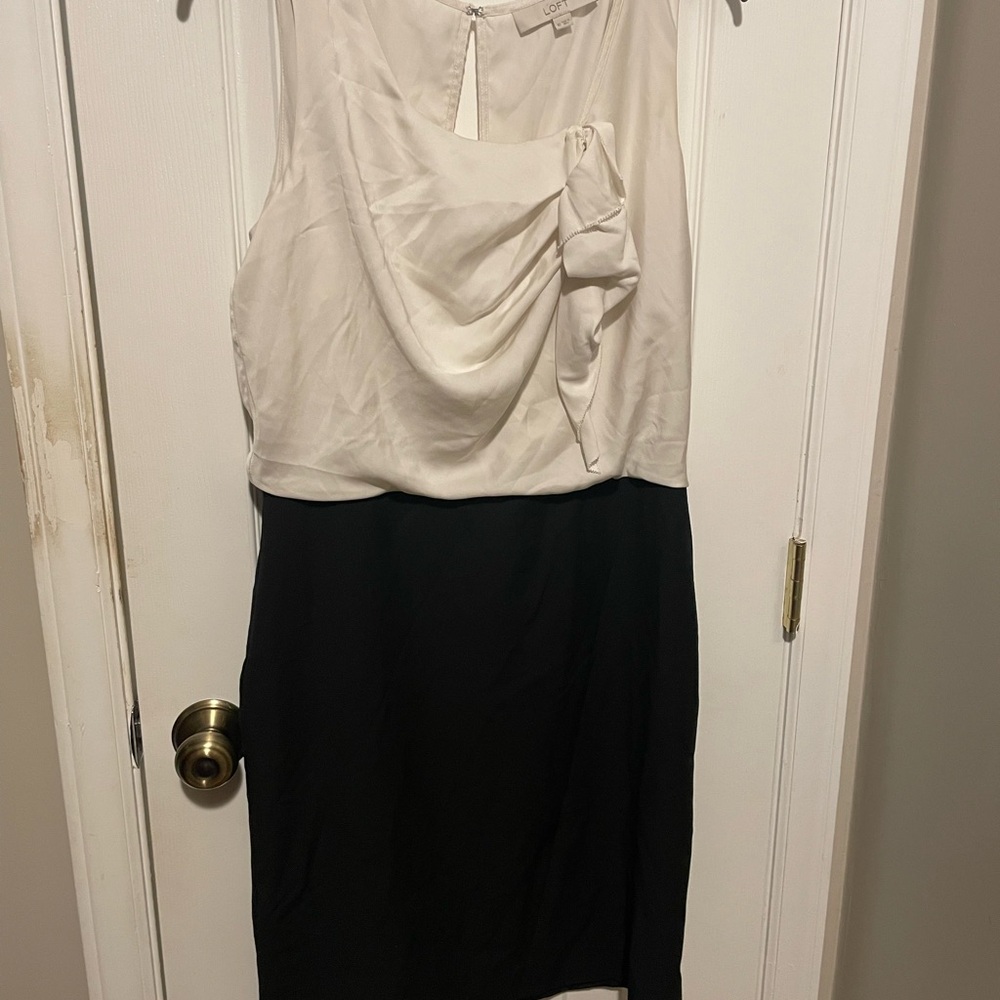 LOFT Cream Ruched Sheath Midi Dress